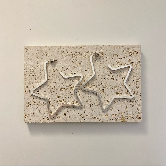 4/$15 Bold Sterling Silver Big Star Hoop Earrings - Picture 3 of 6